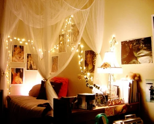 festliche lichter im Schlafzimmer gardinen romantisch bilder