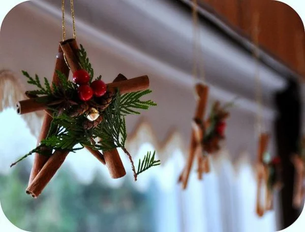 Bastelideen für Fenster Weihnachtsdeko zimt