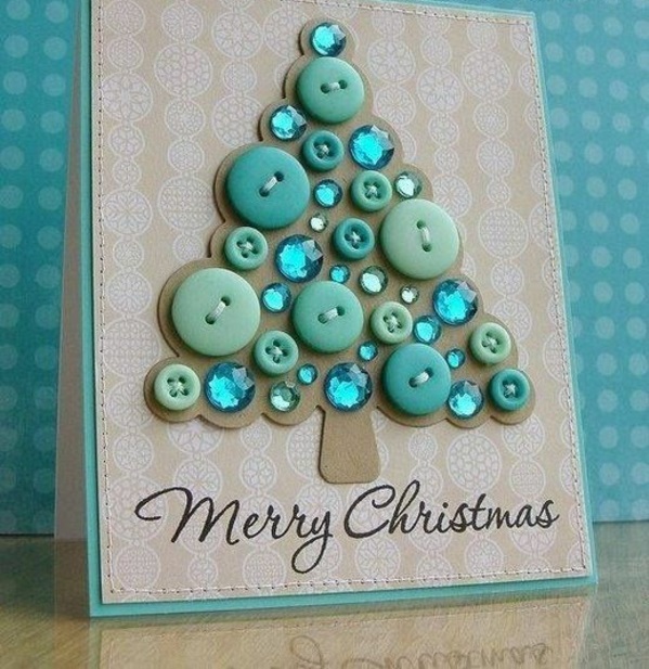 Schöne Weihnachtskarten selber basteln blau grün kugel