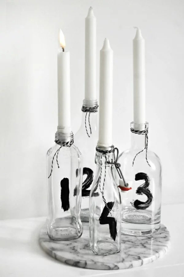adventskränze moderner adventskranz ideen vier kerzen flaschen