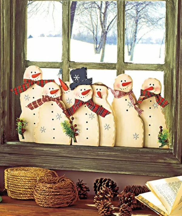 bastelideen für Fenster Weihnachten deko schneemann