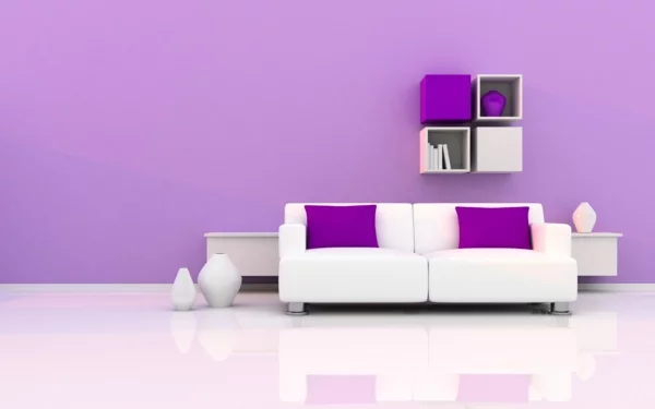 neue wandfarben violett minimalistisch weiße möbel