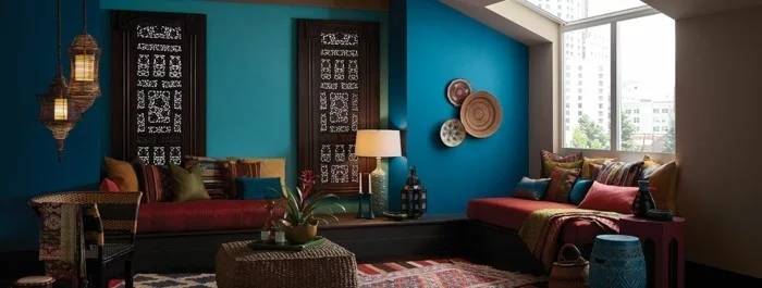 moderne wandgestaltung blautöne wohnzimmer
