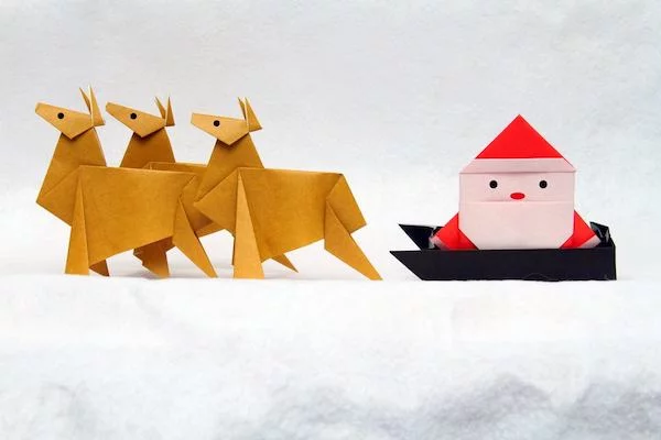 origami zu weihnachten falten weihnachtsmann rentiere