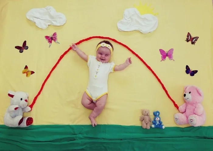 baby fotos ideen fotoshooting ideen kreativ lustige babybilder seil springen