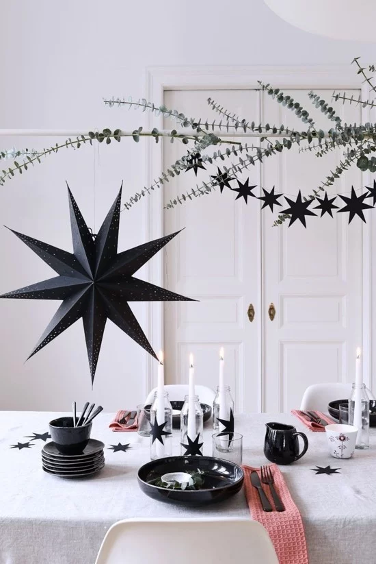 schwarze sterne skandinavische weihnachtsdeko tischdeko