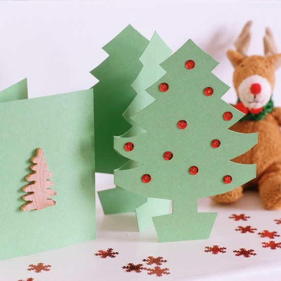 3d weihnachtskarten basteln mit kindern weihnachtsbaum