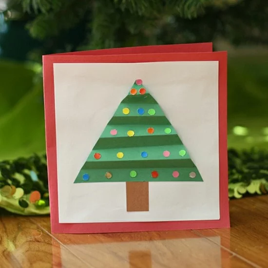 einfache weihnachtskarten basteln mit kindern tannenbaum