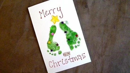 fußabdruck ideen weihnachtskarten basteln mit kindern