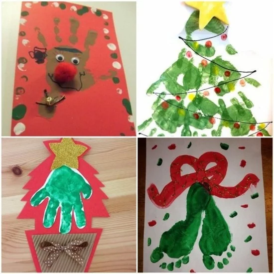 handabdruck ideen weihnachtskarten basteln mit kindern