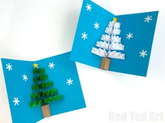 pop up weihnachtskarten basteln mit kindern tannenbaum