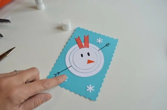 schneemann kleine weihnachtskarten basteln mit kindern