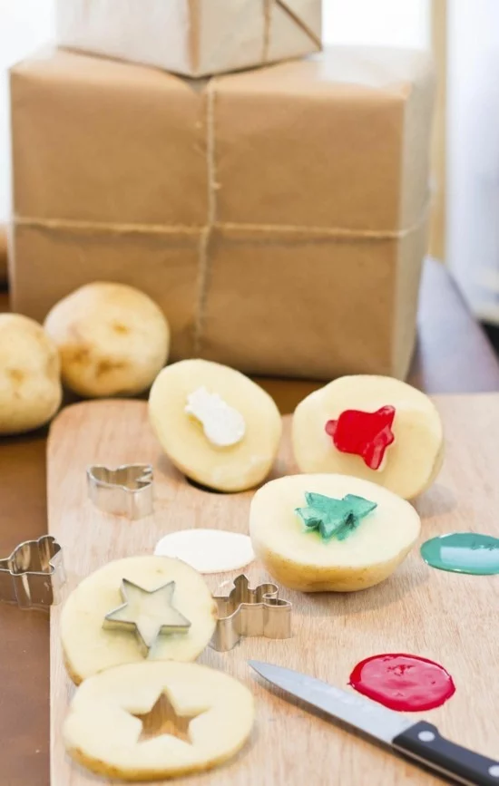 stempel machen aus kartoffeln weihnachtskarten basteln