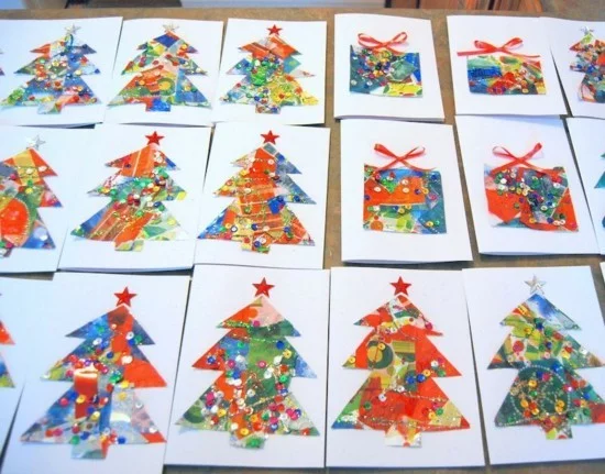 tannenbaum pailletten weihnachtskarten basteln mit kindern