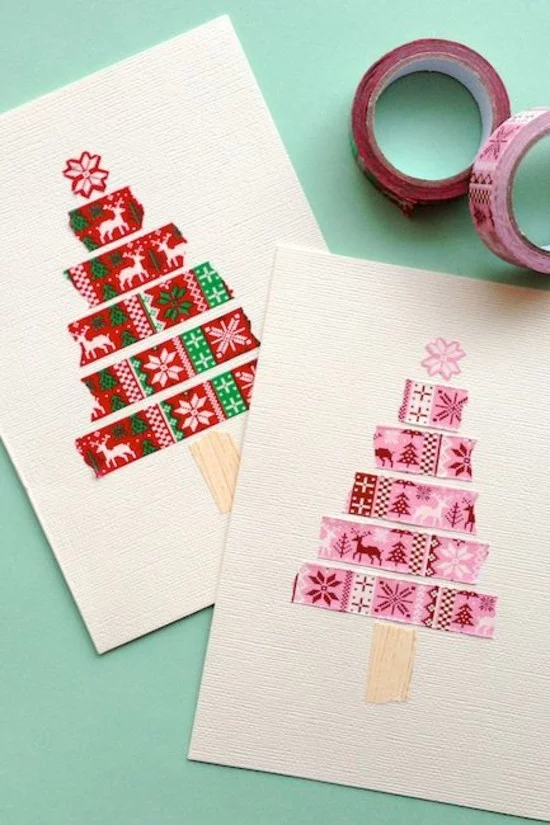 weihnachtskarten basteln mit kindern tannenbaum