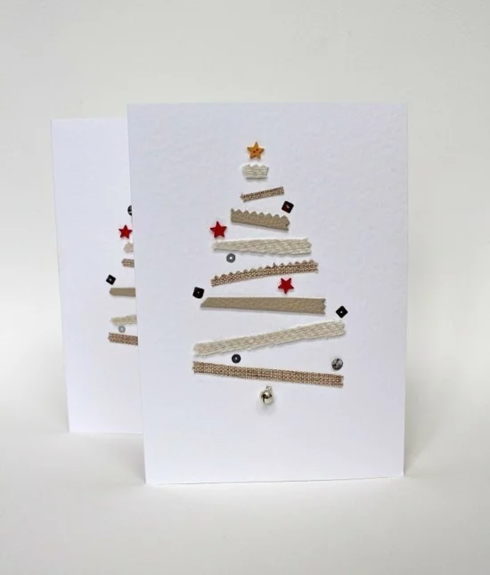 weihnachtskarten basteln tannenbaum aus streifen
