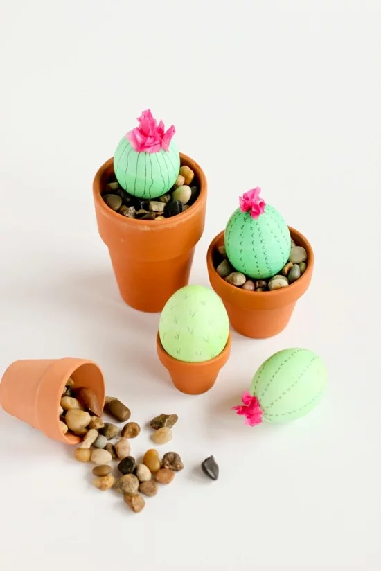 ostereier kaktus tischdeko selber machen