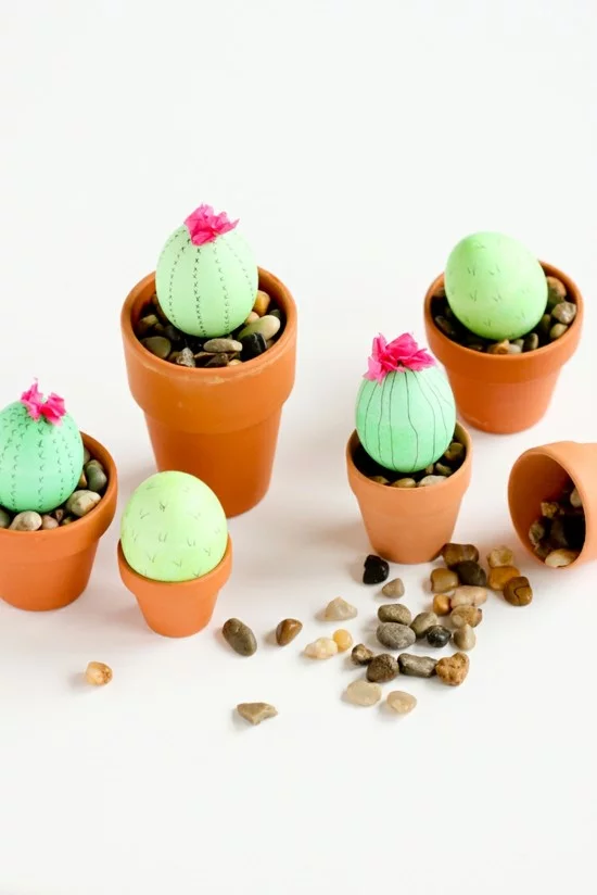 ostereier tischdeko selber machen in kaktus form