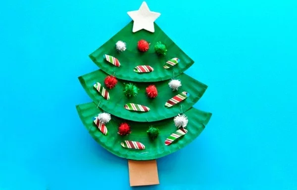 einfachen weihnachtsbaum basteln mit papptellern