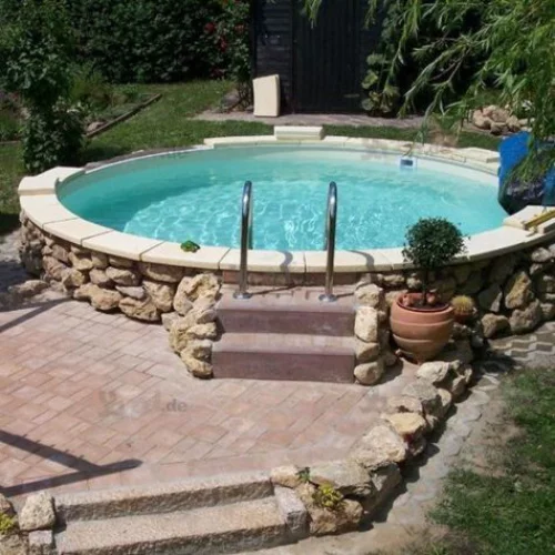 Runde Gartenpools modernes Schwimmbecken Treppe Verkleidung aus Naturstein