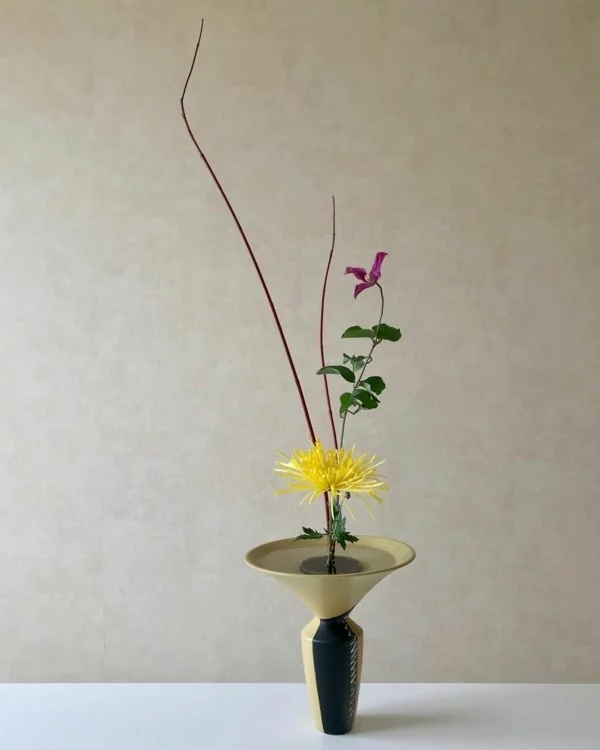 japanische blumensteckkunst ikebana gelbe chrysantheme