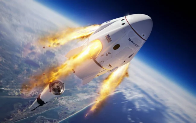 SpaceX Elon Musk Falcon-9-Rakete im Weltall erster bemannter Flug zur ISS