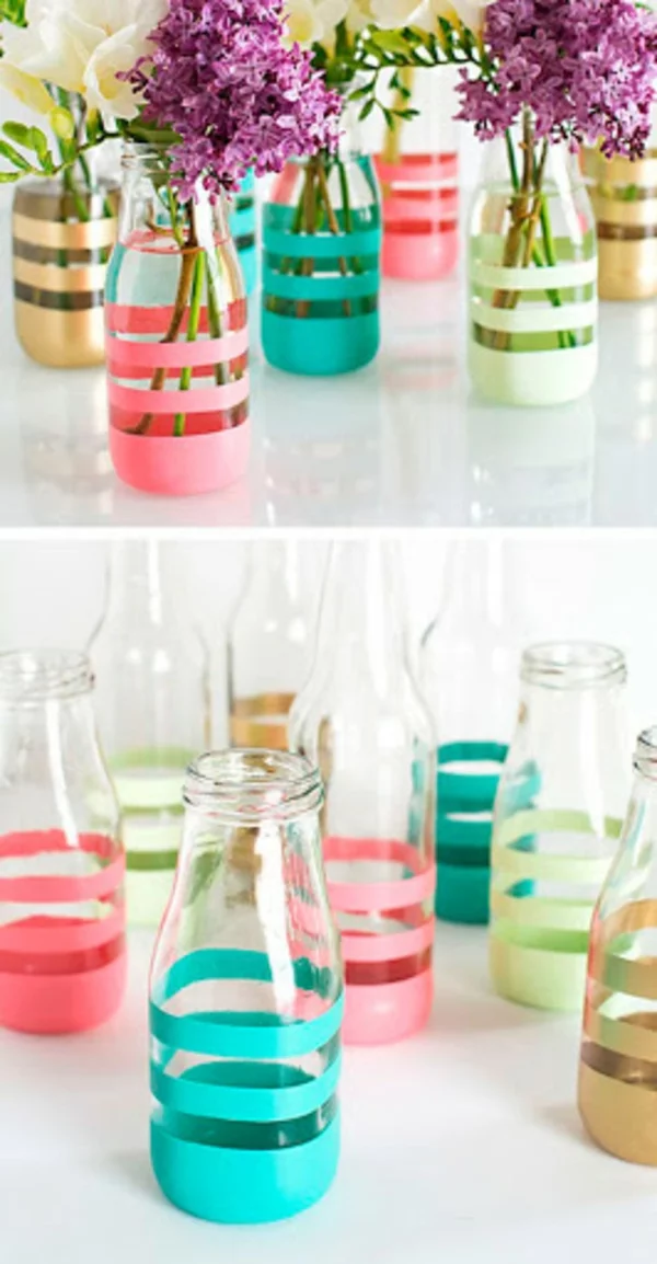 glasflaschen vasen schnelle muttertagsgeschenke basteln