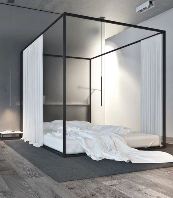 Schlafzimmer minimalistisch einrichten Himmelbett einfaches Design passt gut in den Schlafraum