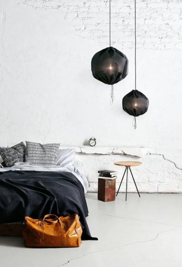 Schlafzimmer minimalistisch einrichten Minimalismus mit Industrial Style paaren Ziegelwand Betonboden