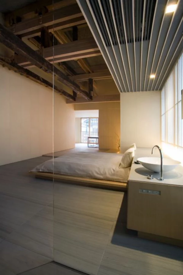 Schlafzimmer minimalistisch einrichten mit Bad einfaches Raumdesign