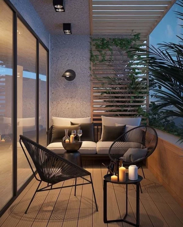 Die passenden Balkonmöbel für jeden Platzbedarf und weitere Tipps terrasse mit sofa mit srühle metall