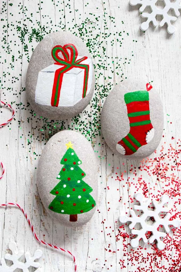 Steine bemalen zu Weihnachten – künstlerische Ideen und Tipps für eine festliche Winterdeko einfache bilder designs weihnachten