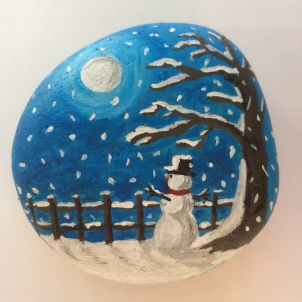 Steine bemalen zu Weihnachten – künstlerische Ideen und Tipps für eine festliche Winterdeko nacht landschaft schneemann mond