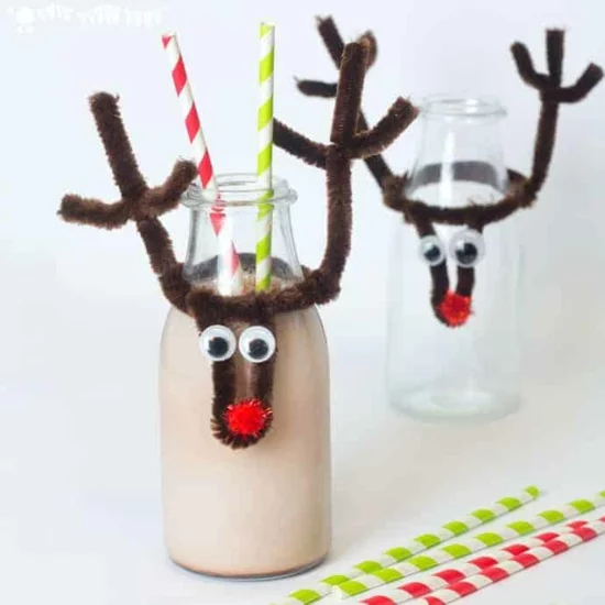originele deko idee weihnachten flasche rentier basteln
