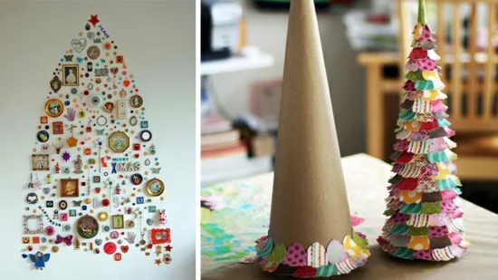 günstige weihnachtsdeko basteln tannen aus papier