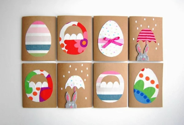 Osterkarten basteln Grusskarte bunter Eier selber machen Basteln mit Kindern