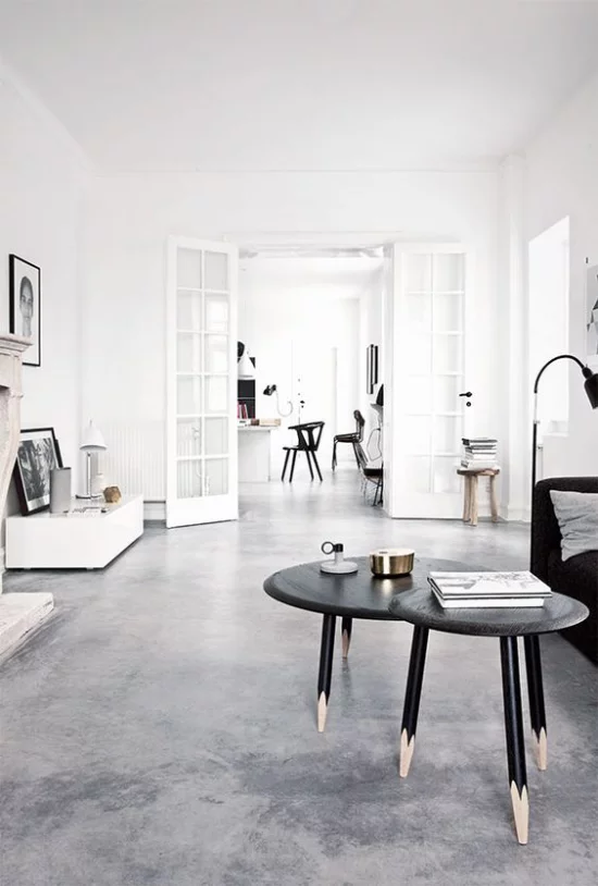 grauer Boden aus Beton glasiert Wohnzimmer minimalistische Einrichtung