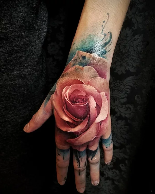 3d tattoo hand oberseite rosen
