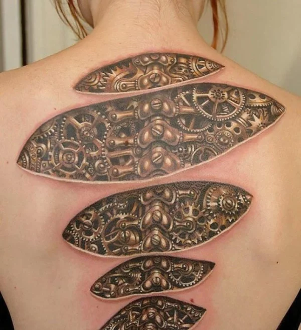 3d tattoos damen rücken biomechanik