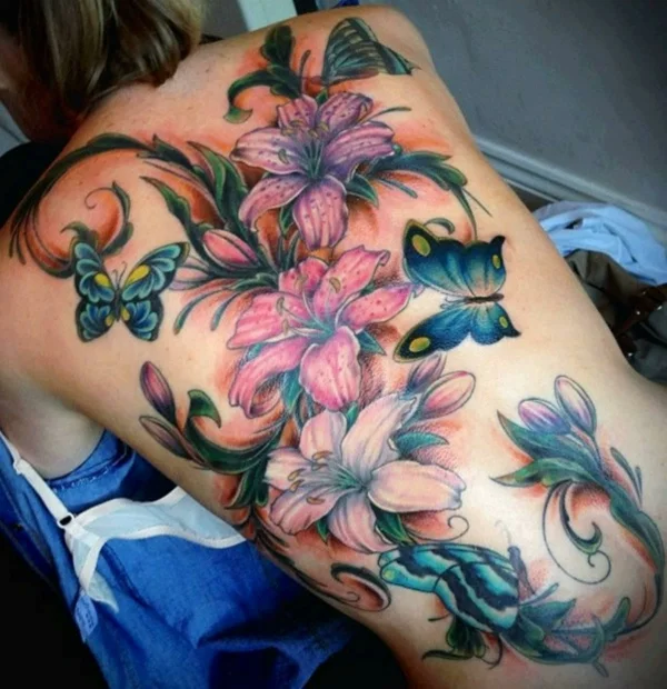 3d tattoos ganzer rücken damen tätowierung lilium
