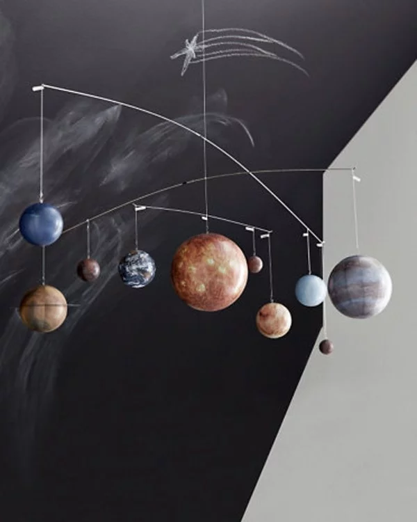 Sonnensystem basteln – kinderleichte Ideen, Anleitung und Wissenswertes über die Planeten windspiel mobiles deko kinder zimmer
