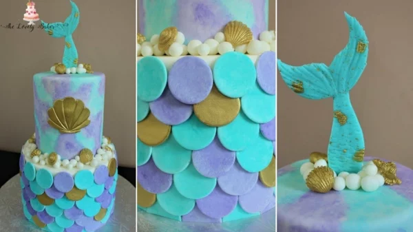 blau gold lila meerjungfrau torte selber machen