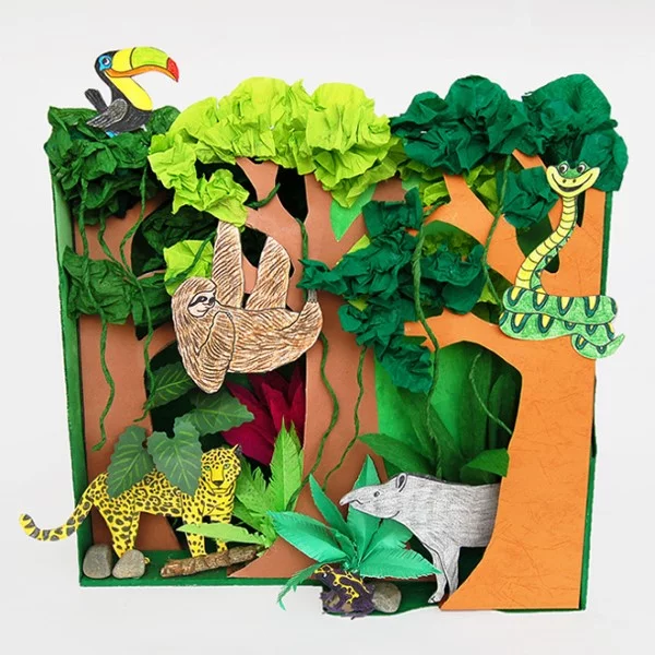 Diorama bauen – kreative Ideen und Tipps für Künstler und Bastler regenwald diorama diy ideen kinder