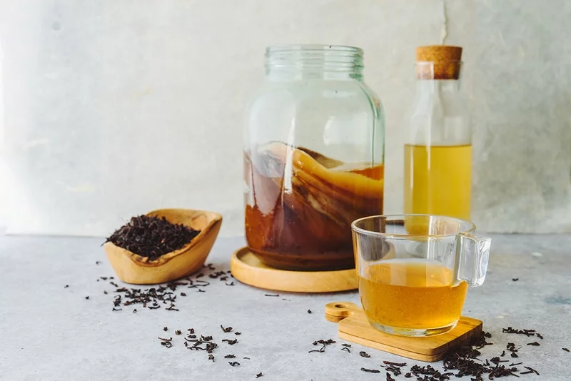 Healthy homemade fermented raw kombucha tea, with natural probio